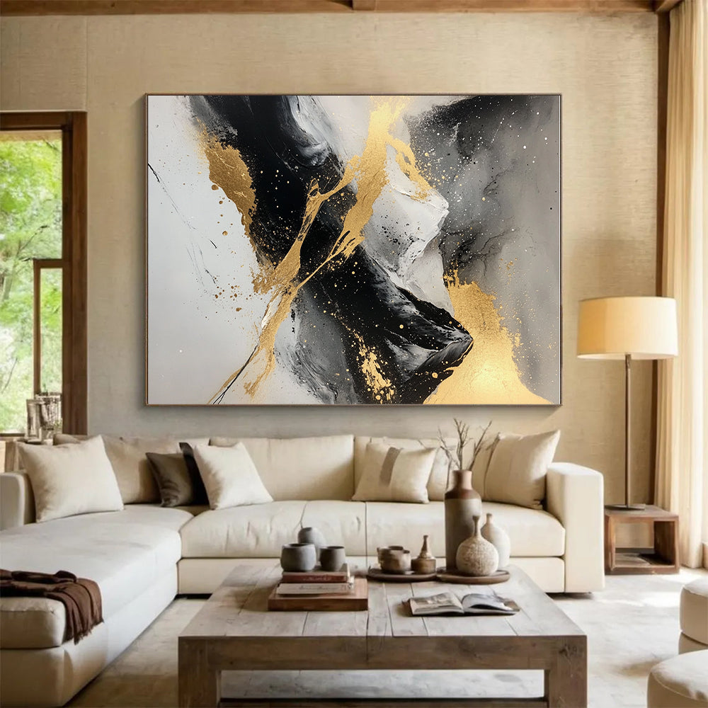 Gold - Accented Mountain Abstract Painting with Majestic Allure WINK320
