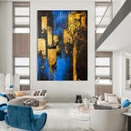 Blue and Gold City Tree - Urban Nature Abstract Art GAB0471