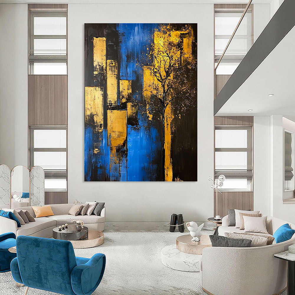 Blue and Gold City Tree - Urban Nature Abstract Art GAB0471