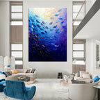 Blue Fish School Abstract Painting for Nautical - Themed Bars GAB1285