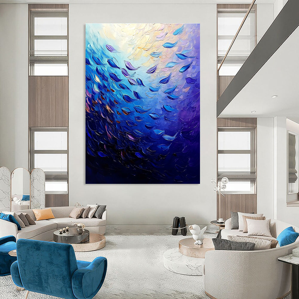 Blue Fish School Abstract Painting for Nautical - Themed Bars GAB1285
