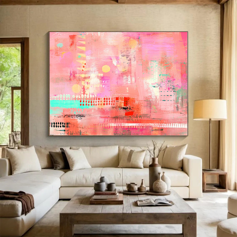 Playful Pink Abstract with Accents Abstract Painting with Cheerful Flair WINK256