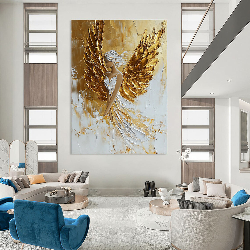 Golden Winged Female Form - Empowering Figurative Abstract Art GAB0435