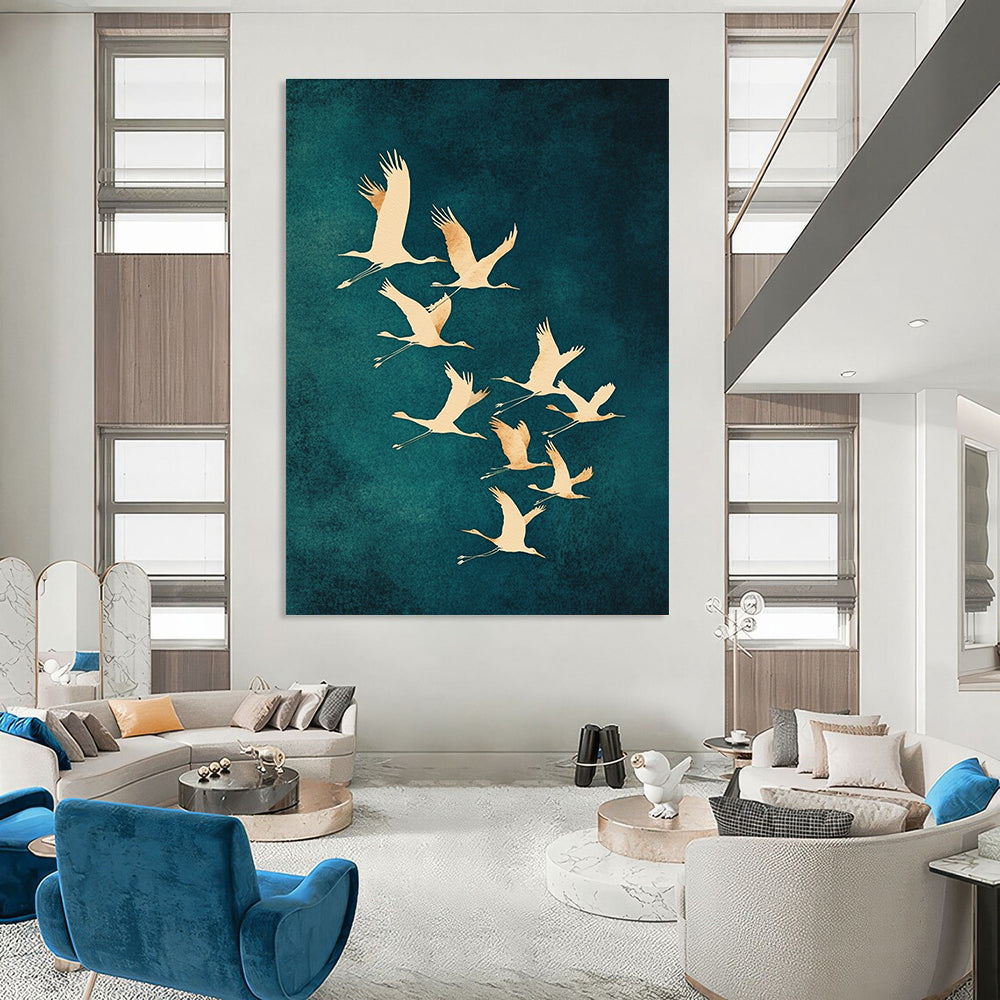 Flying Cranes I Abstract Painting for Asian - Inspired Living Rooms GAB1342
