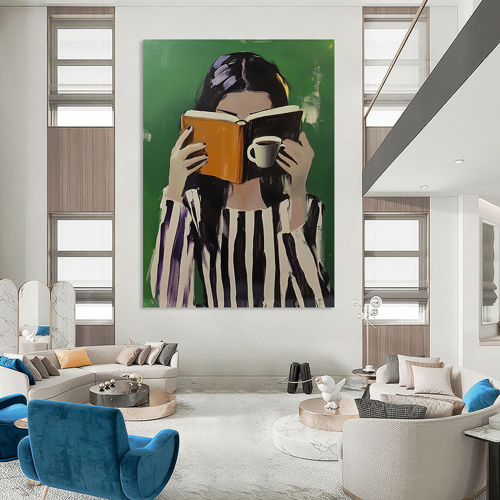 Woman Reading with Coffee - Intimate Daily Life Abstract Art GAB0424