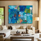 Blue Abstract Floral Painting for Calming Spa Interiors YHT245