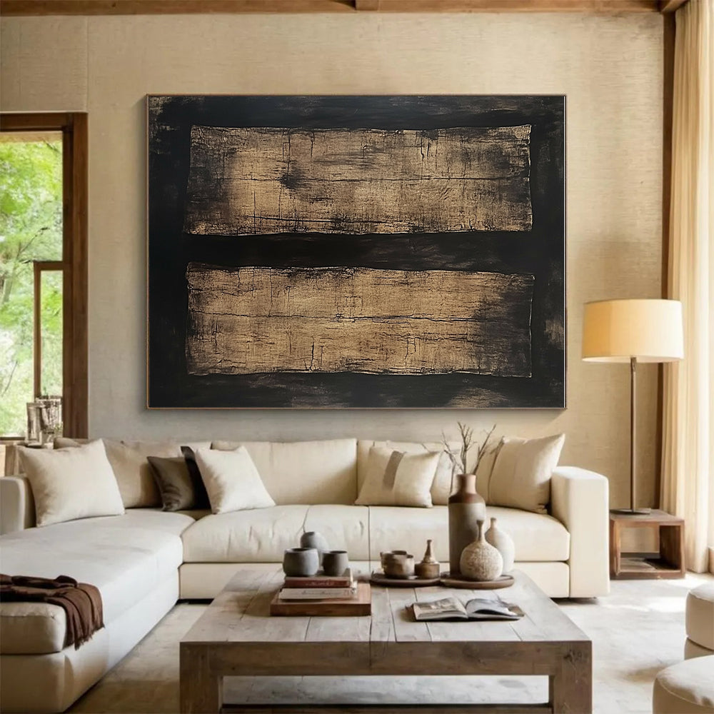 Dark Wood Textured Abstract Painting with Rustic Charm WINK796
