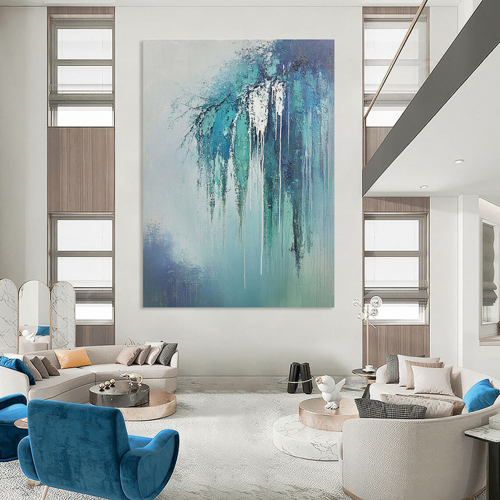 Dripping Blue Branches Ethereal Nature Abstract Painting GAB0266