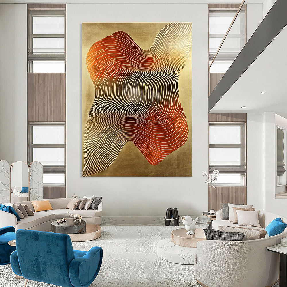 Gold and Red Waves Luxurious Abstract Painting for Upscale Interiors GAB1487