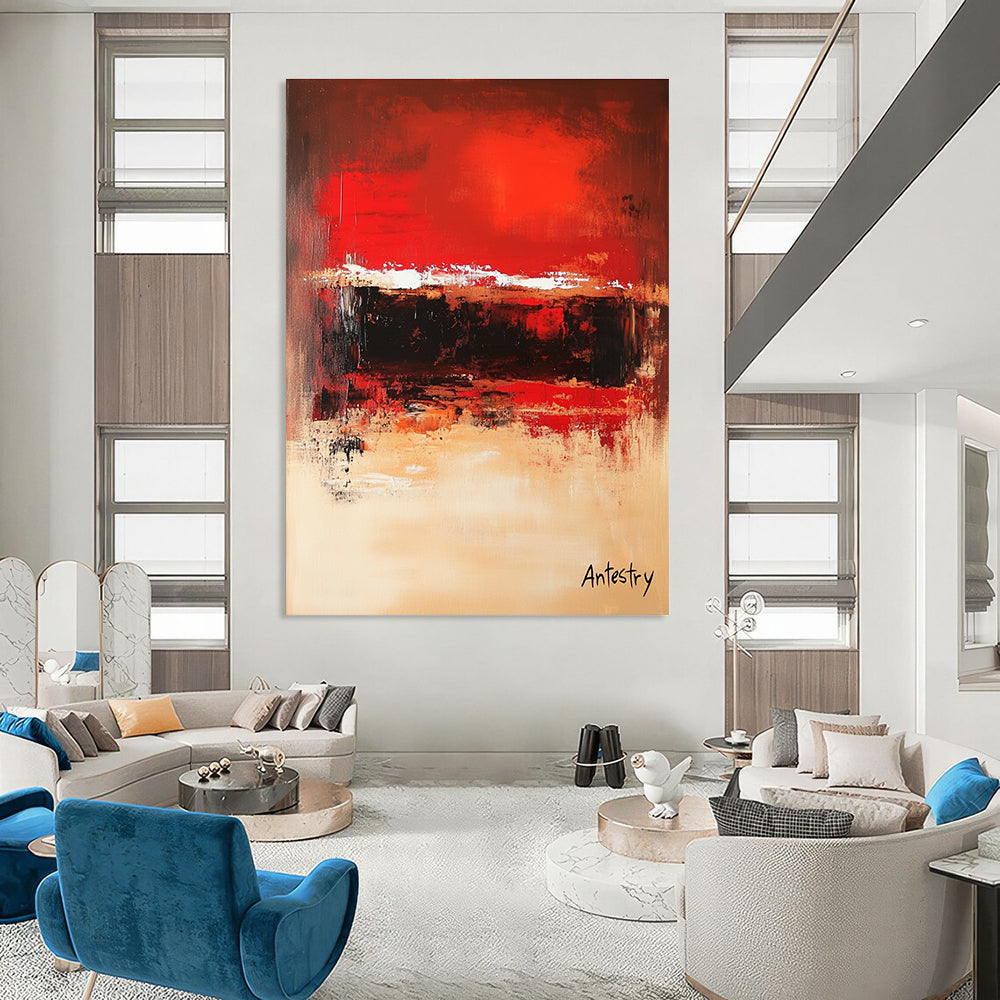 Red - Beige Dynamic Abstract Painting: Bold Strokes for Modern Spaces GAB0954