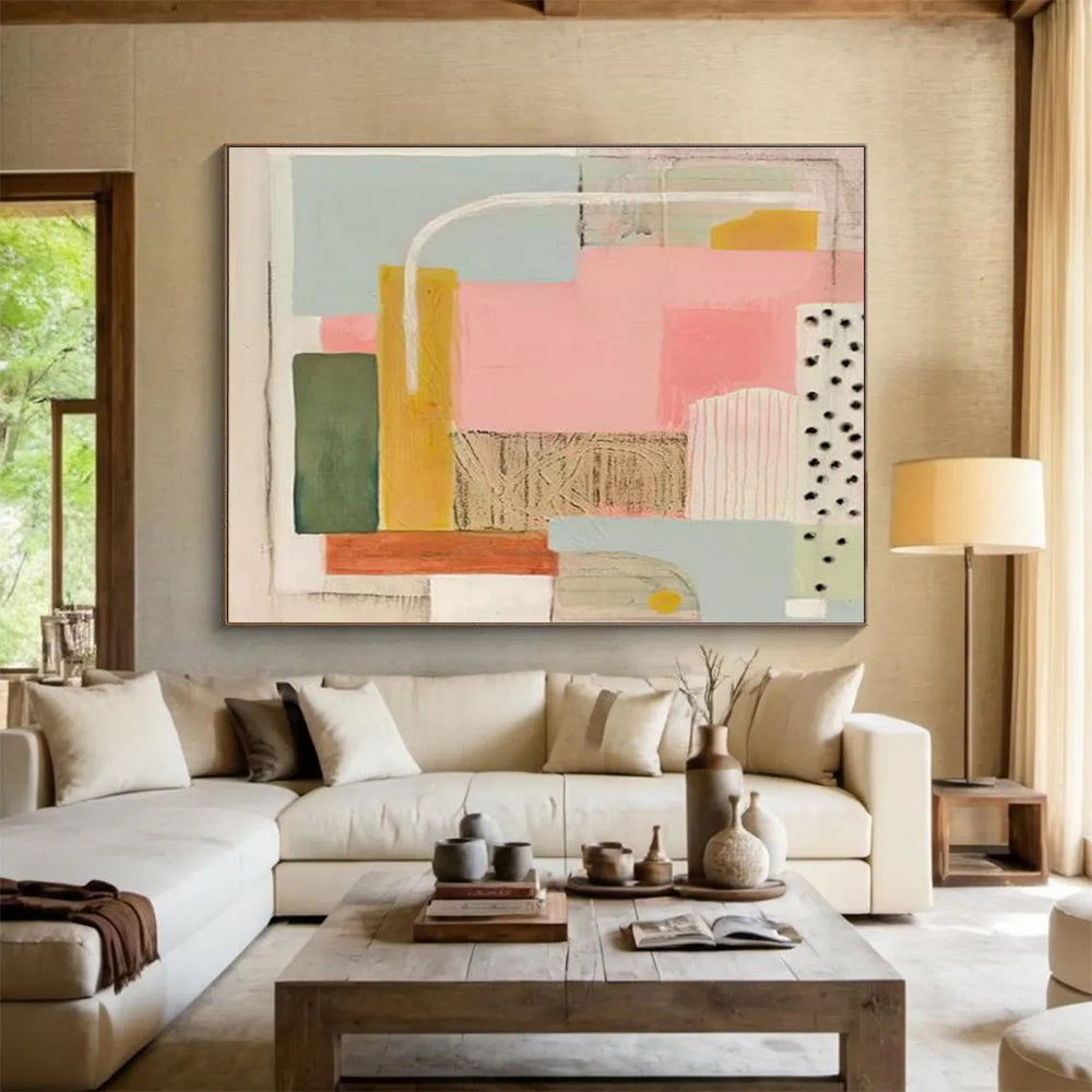 Pastel Geometric Abstract Painting for Creative Workspaces YHT204