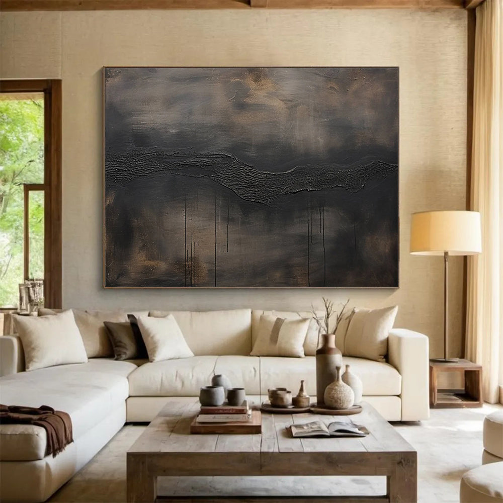 Dark Textured Abstract Painting for Sophisticated Art Galleries YHT390