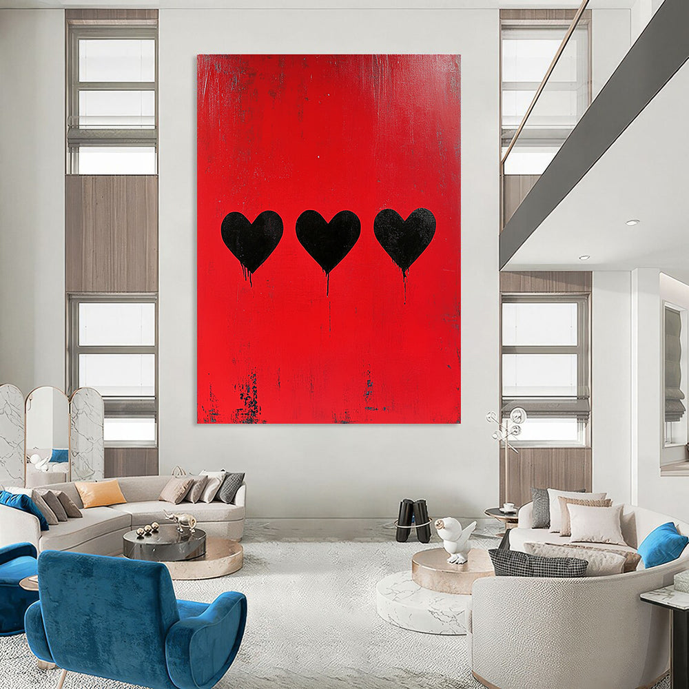 Red Hearts with Drips Edgy Abstract Painting GAB0325