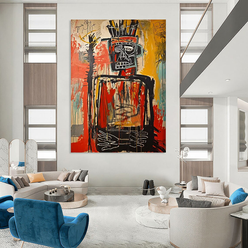 Tribal Figure with Headdress Abstract Painting for Cultural - Art Spaces HENG108