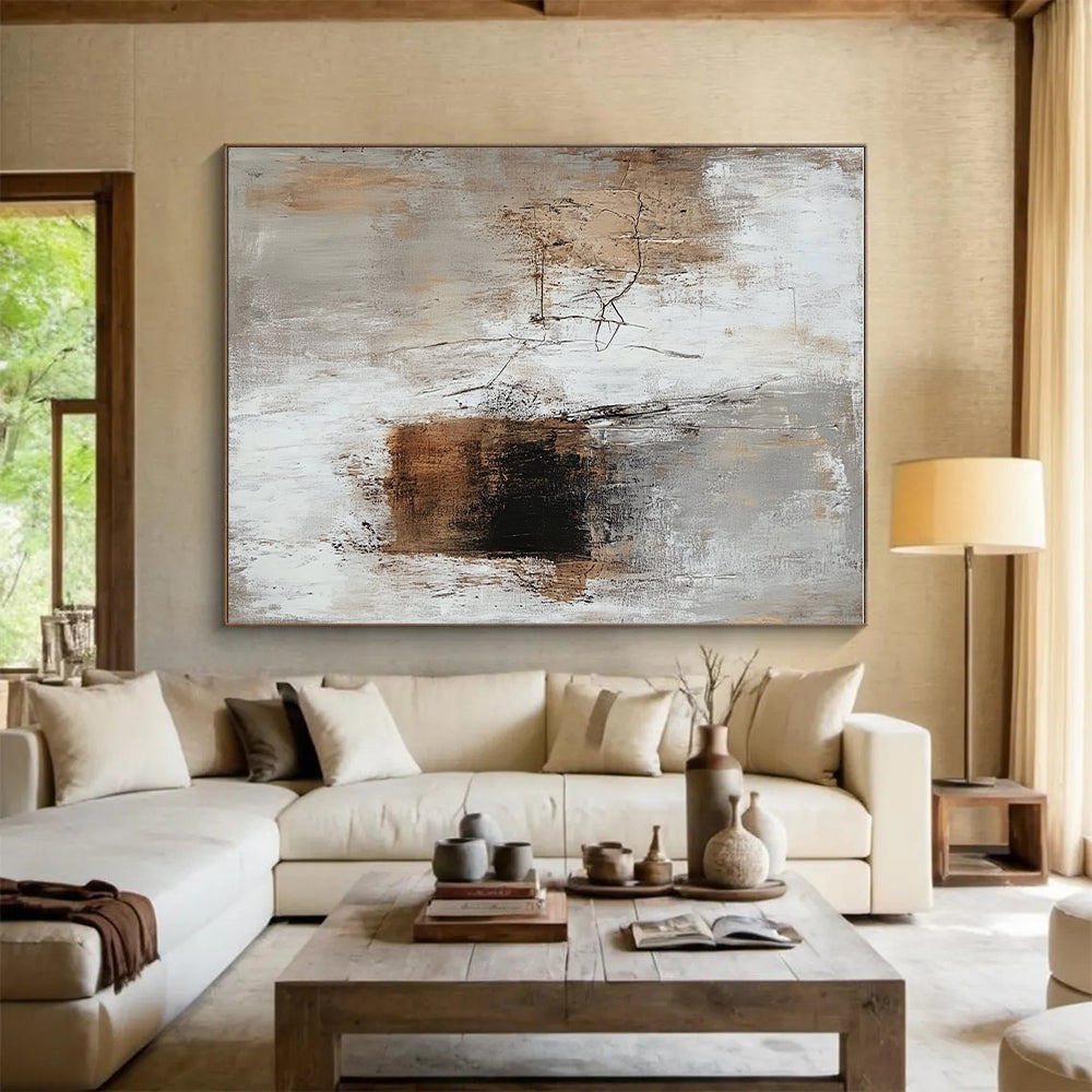 Beige Gray Abstract Textures Painting with Subtle Depth WINK689