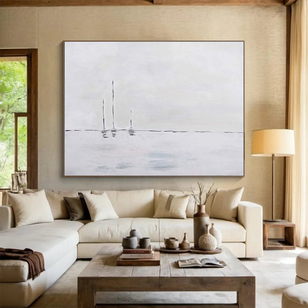 Minimalist Sailboat Abstract Painting for Serene Bedroom Retreats YHT263