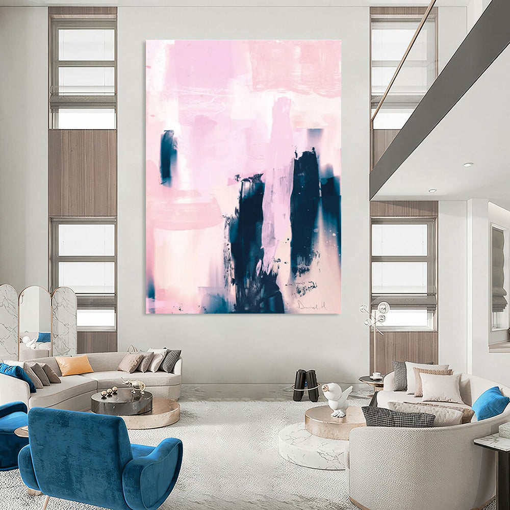 Pink - Blue Abstract Composition Painting for Chic Fashion Boutiques HENG179