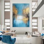 Blue and Gold Abstract Landscape Painting for Luxury Spa Reception Areas GAB1184
