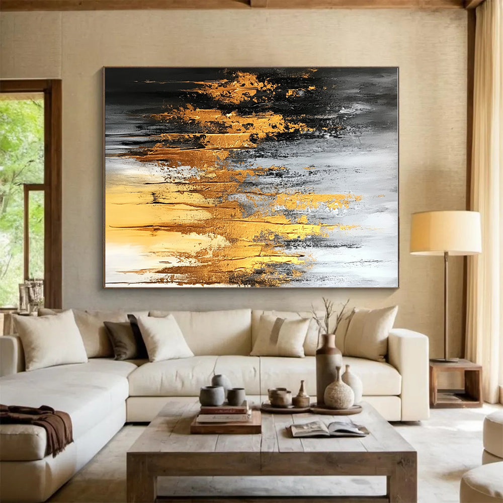 Gray Gold Abstract Painting with Luxe Drama WINK696