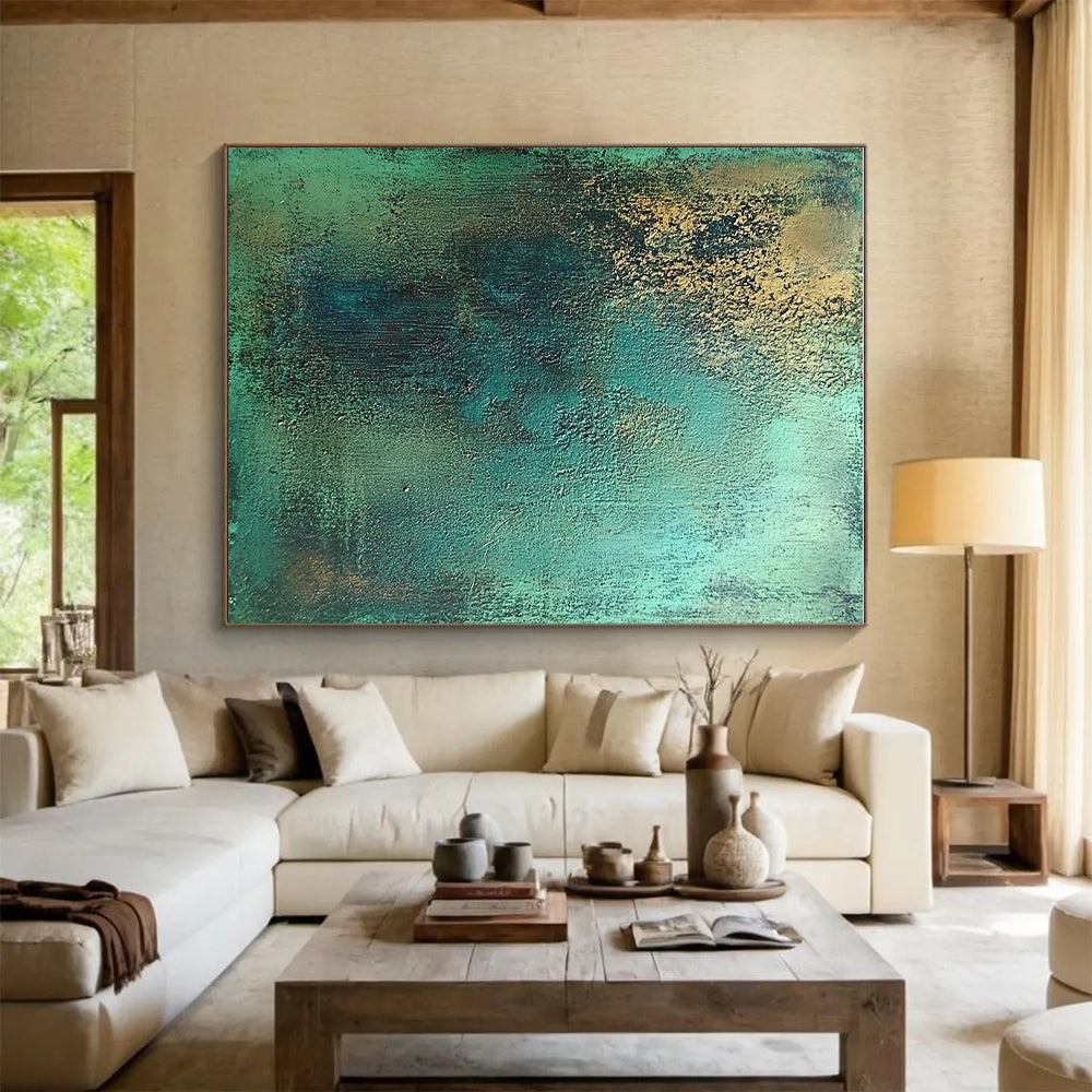 Green and Gold Textured Abstract Painting with Lush Opulence WINK286