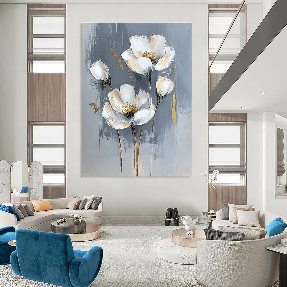 Gold - Accented Flowers Abstract Painting for Elegant Dining Rooms GAB1003