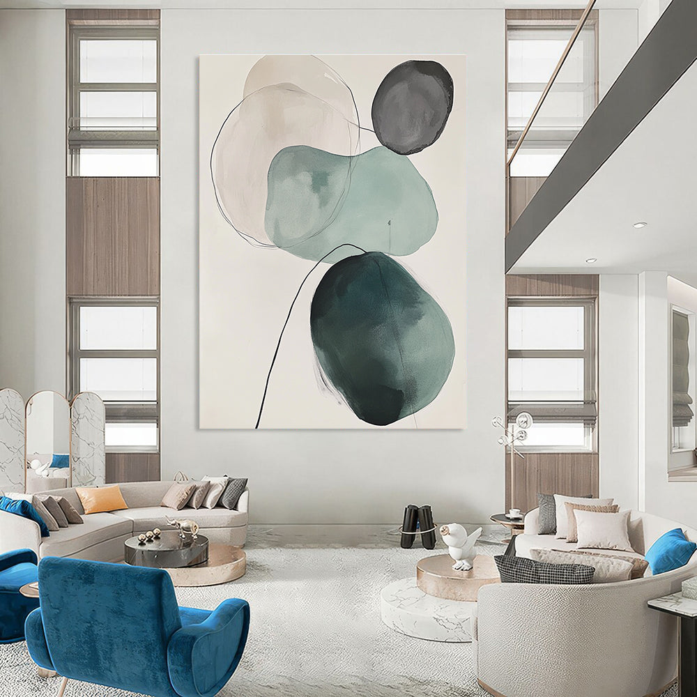 Green and Gray Circles Abstract Painting for Modern Offices GAB0986