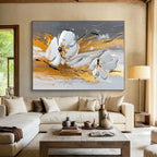 White Gold Floral Abstract Painting with Luxe Petals WINK603