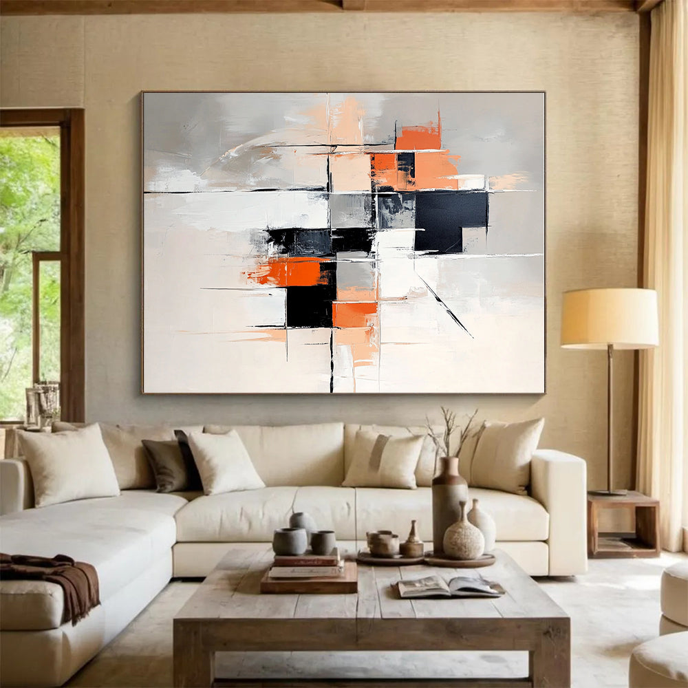 Gray - Orange Abstract Painting with Dynamic Composition WINK858
