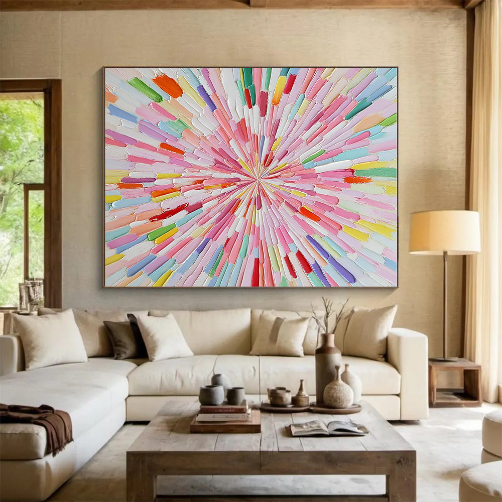 Colorful Radial Burst Abstract Painting with Vibrant Energy WINK124