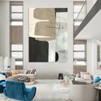 Neutral Geometric Collage Abstract Painting for Sophisticated Office Receptions HENG158