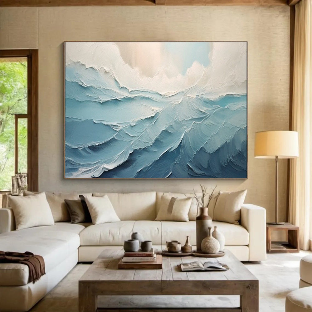 Blue Wave Abstract Painting for Nautical - Themed Bathrooms YHT227