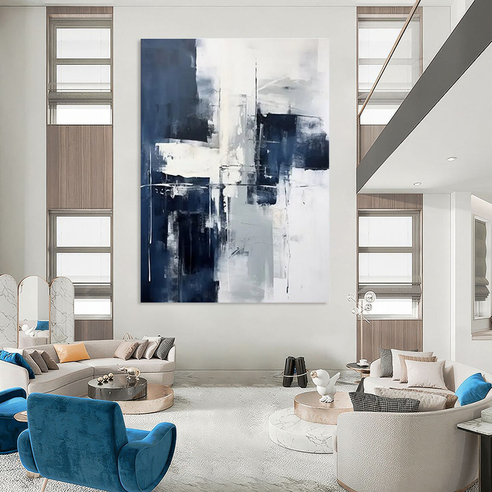 Blue - Gray Abstract Composition Painting for Serene Home Offices HENG128