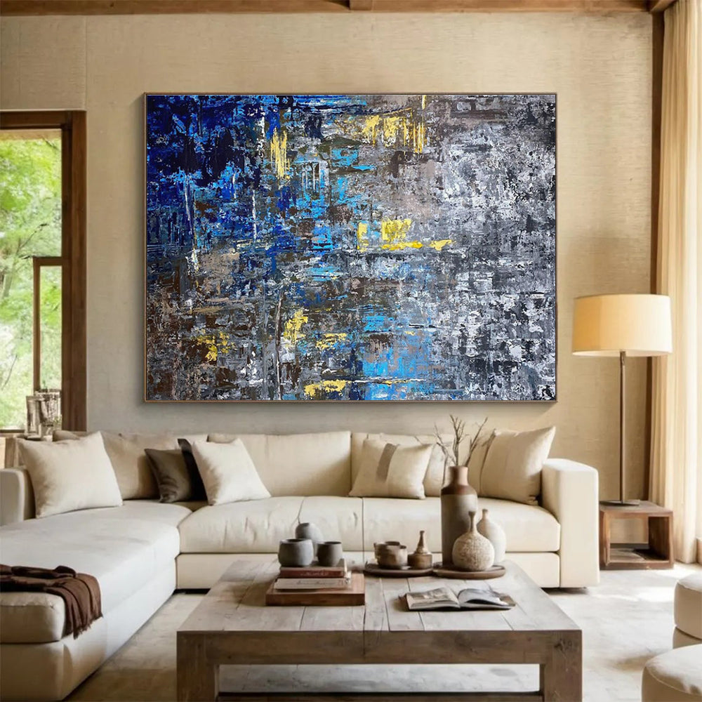 Blue and Yellow Abstract City Painting for Urban Loft Apartments YHT379