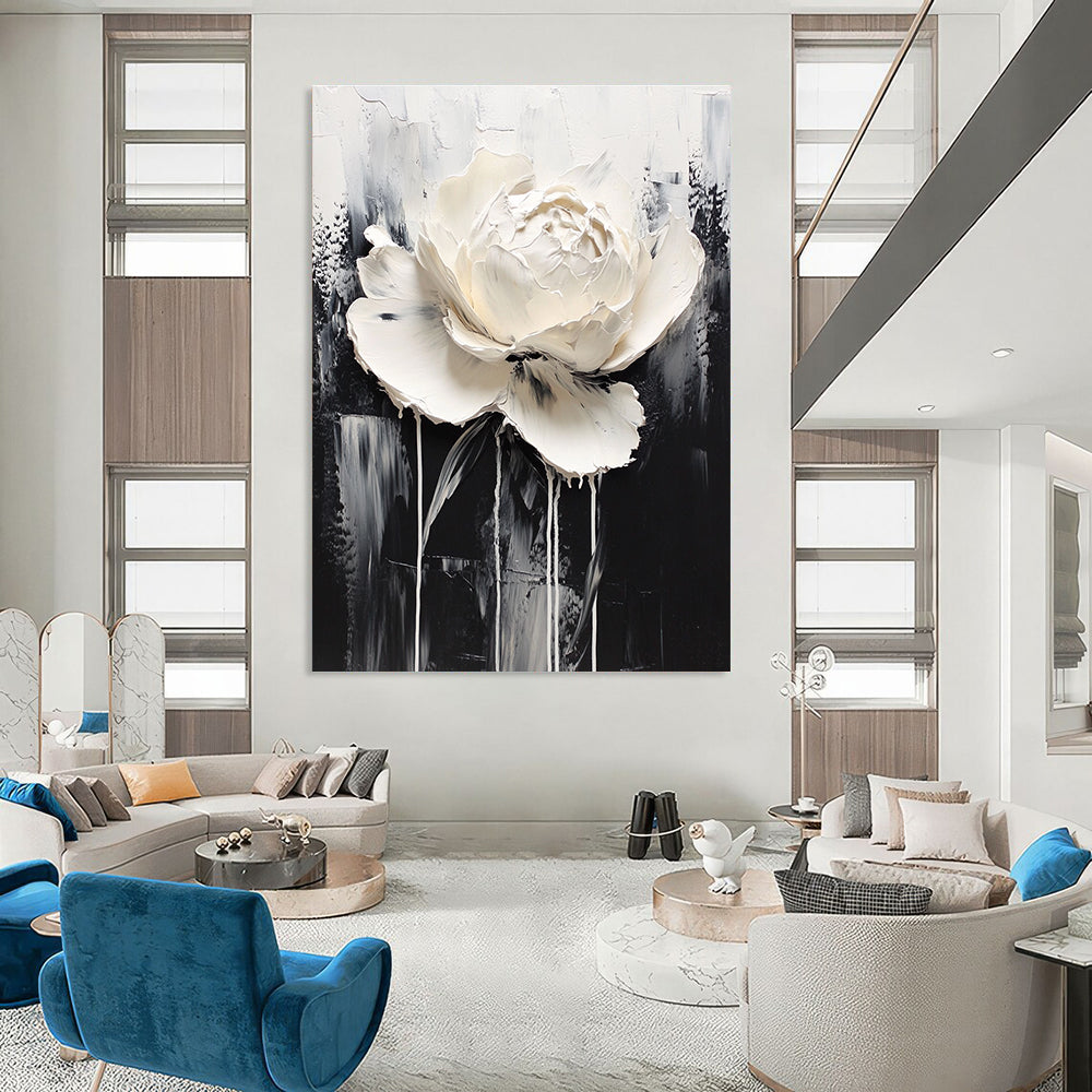 Dramatic White Bloom Abstract Painting for Art - Centric Hallways GAB1002