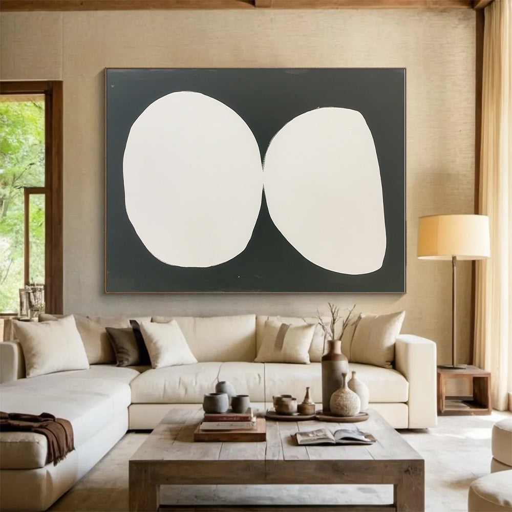 White Organic Shapes on Black Abstract Painting with Clean Contrast WINK269