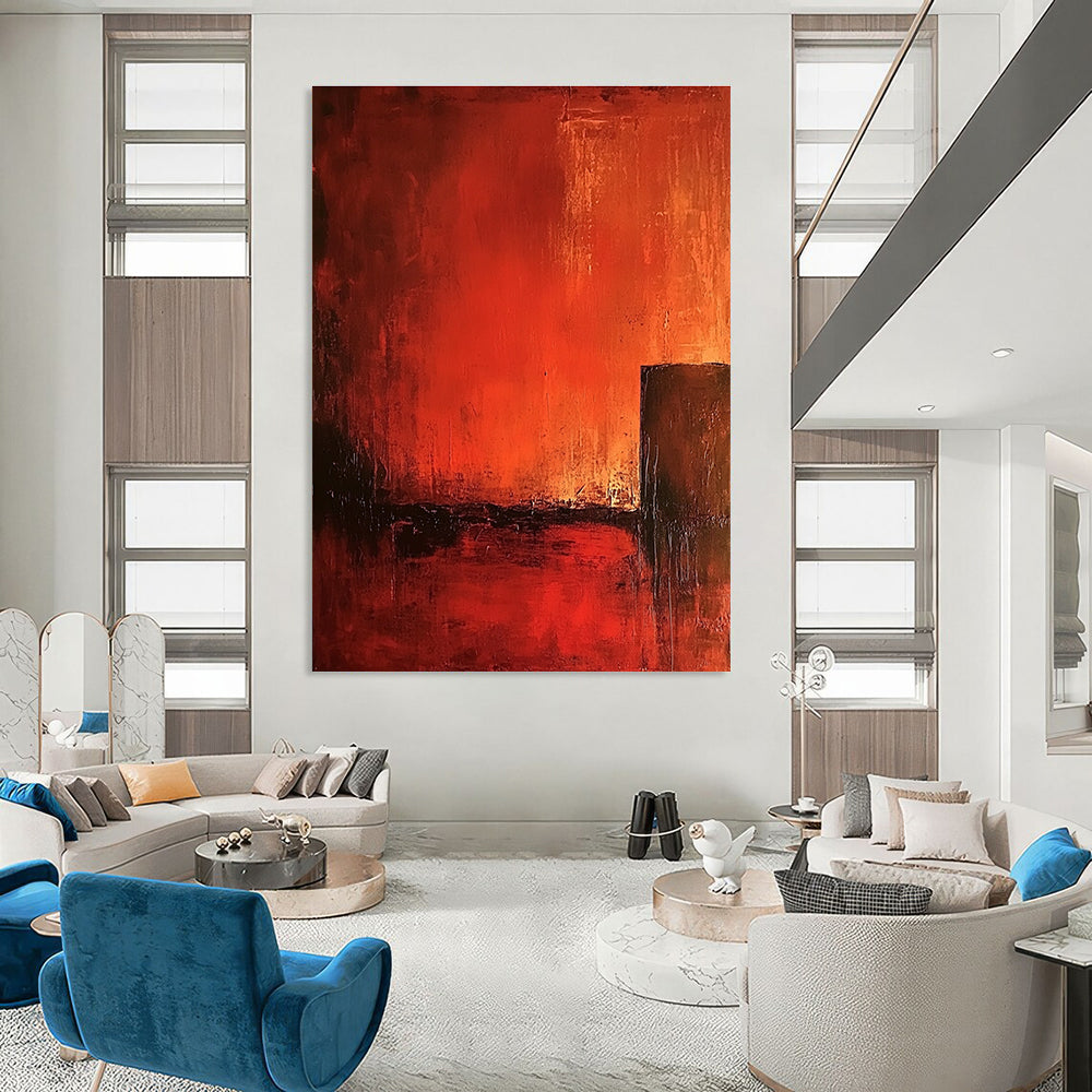 Red Abstract Composition Bold Abstract Painting for Dramatic Spaces GAB1428