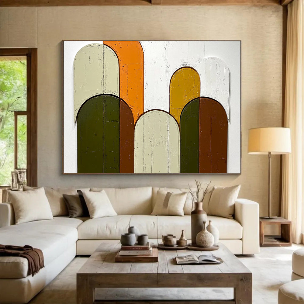 Colorful Arched Shapes on Wood Abstract Painting ABS587