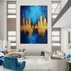 Blue and Gold Abstract Painting for Luxury - Styled Residences GAB1058