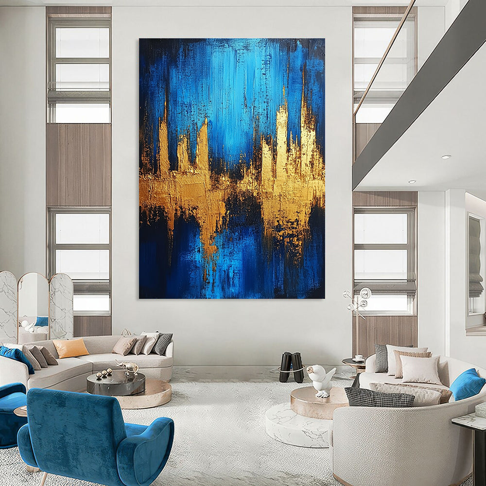 Blue and Gold Abstract Painting for Luxury - Styled Residences GAB1058