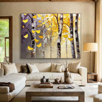 Textured Autumn Birch Trees Painting with Lush Golden Hues ABS565