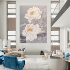 White Peonies with Gold Elegant Abstract Painting for Luxury Spaces GAB1478