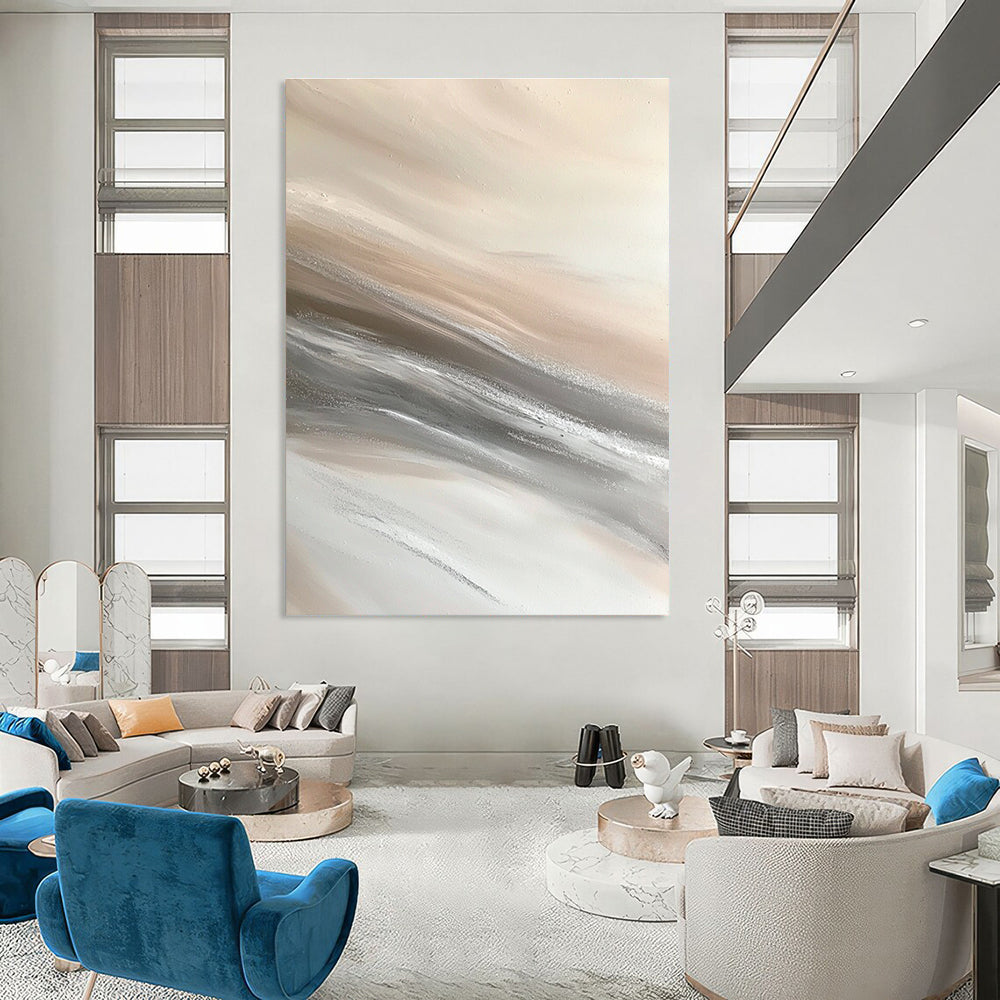 Beige and Grey Flowing Textures Abstract Painting with Soft Movement GAB0074