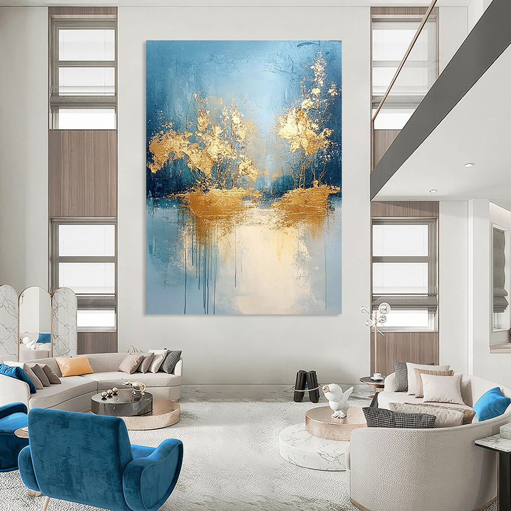 Gold and Blue Landscape Abstract Painting for Luxury - Themed Spa Retreats GAB0936