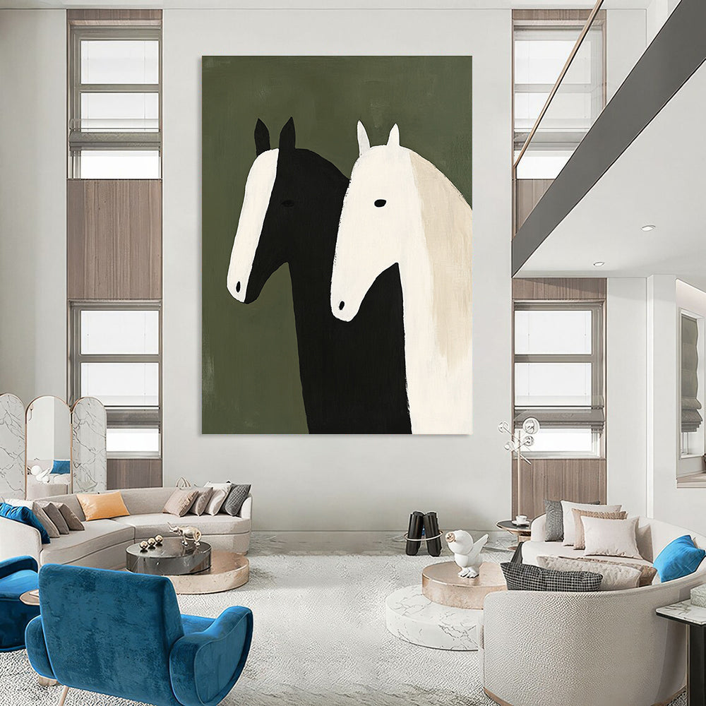 Two Stylized Horses Abstract Painting of Whimsical Charm GAB0214