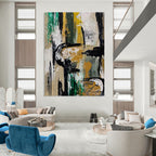 Gold and Green Abstract Painting for Sophisticated Office Receptions HENG468