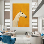 White Horse on Orange Stylized Equine Abstract Painting GAB0237