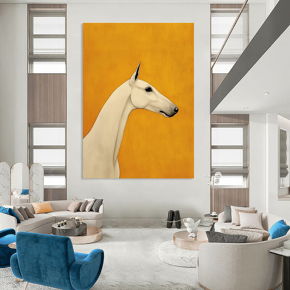White Horse on Orange Stylized Equine Abstract Painting GAB0237