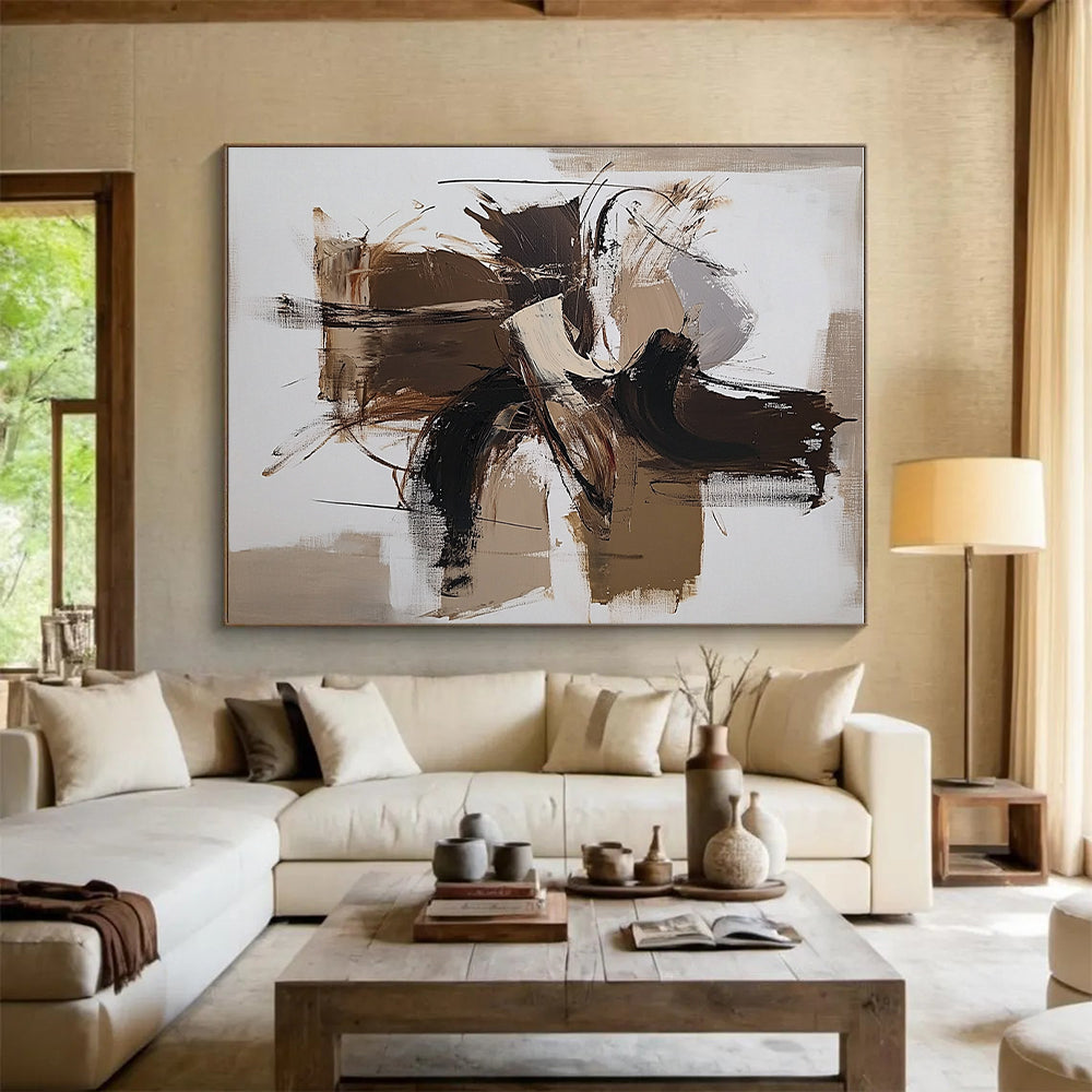 Brown Beige Abstract Forms Painting with Dynamic Composition WINK639