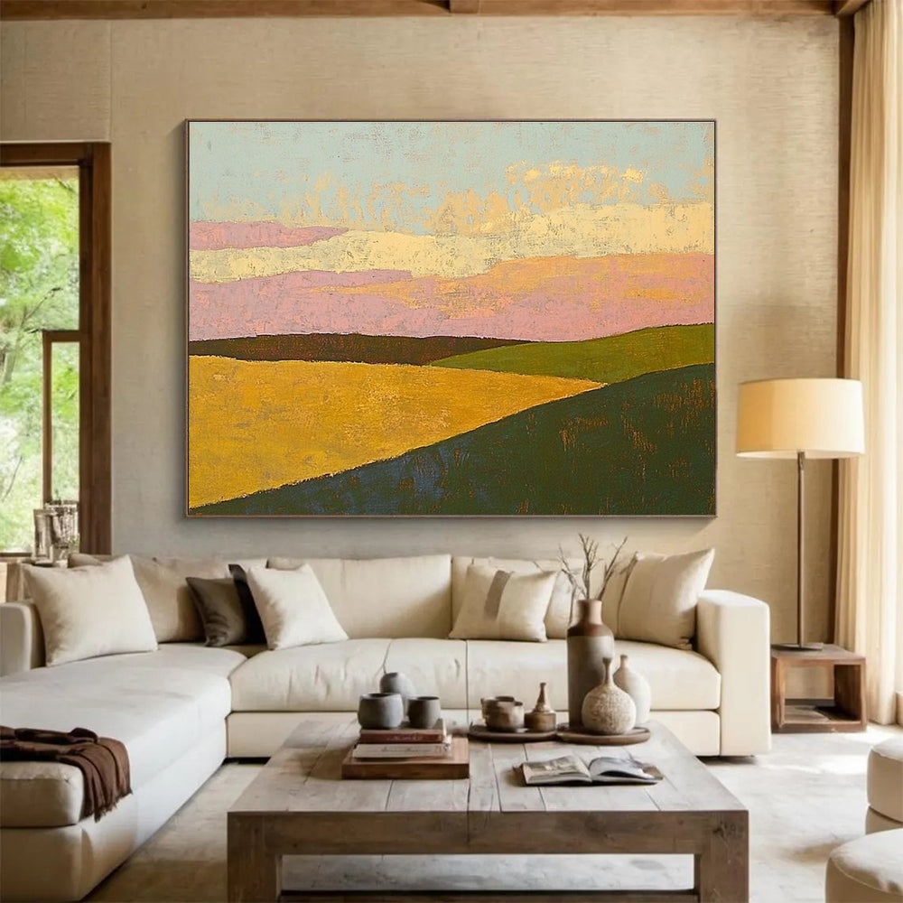 Pastel Landscape with Color Blocks Abstract Painting with Soft Harmony ABS575