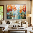 Scenic Autumn Forest Abstract Painting for Wellness Retreats YHT164